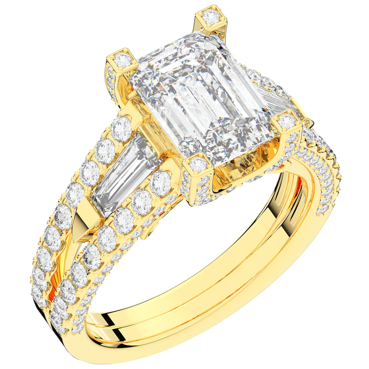 4.60CT.TW EMERALD CUT LAB DIAMOND SPLIT SHANK ENGAGEMENT RING - Nazarelle