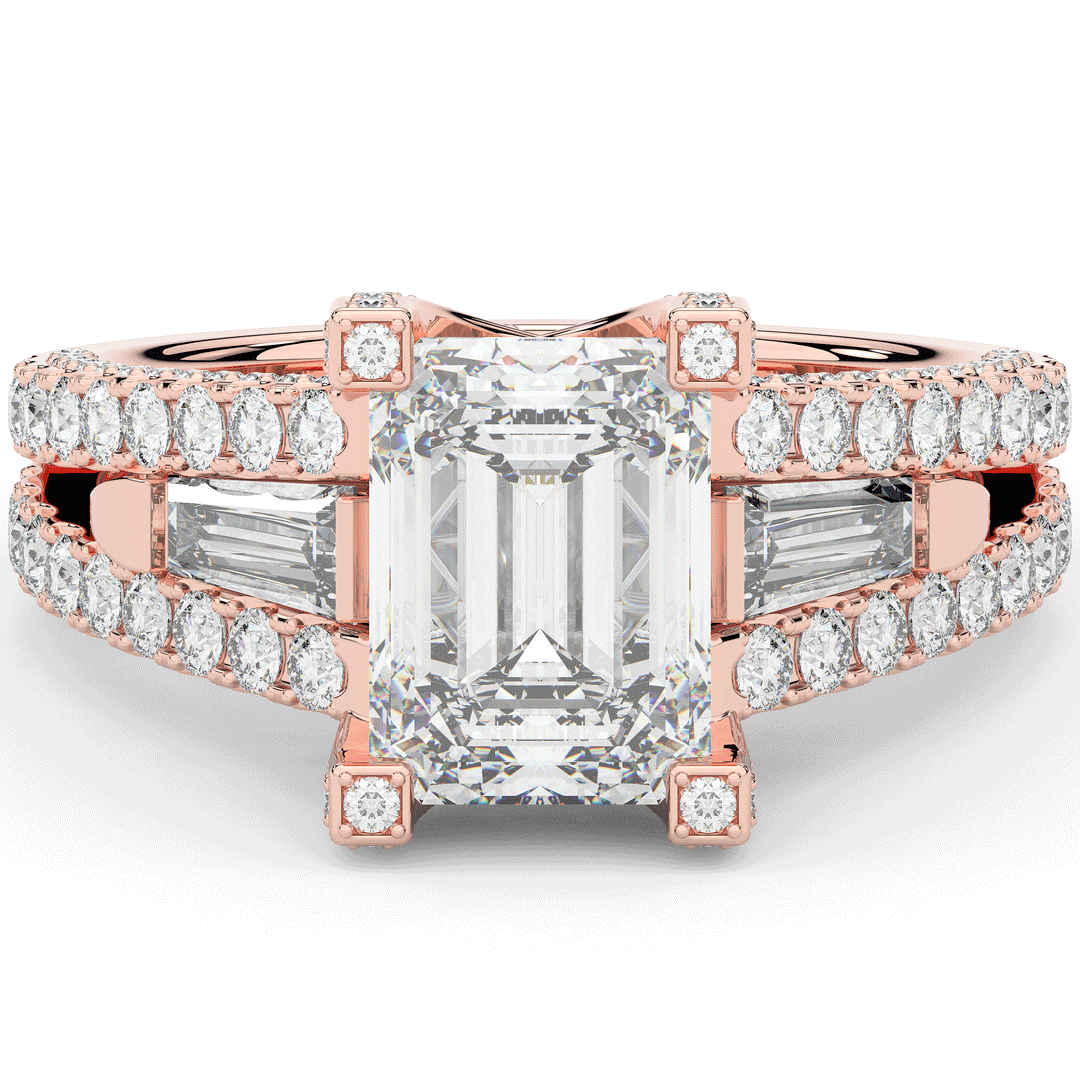 4.60CT.TW EMERALD CUT LAB DIAMOND SPLIT SHANK ENGAGEMENT RING - Nazarelle