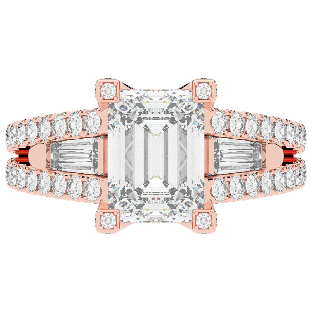 4.60CT.TW EMERALD CUT LAB DIAMOND SPLIT SHANK ENGAGEMENT RING - Nazarelle