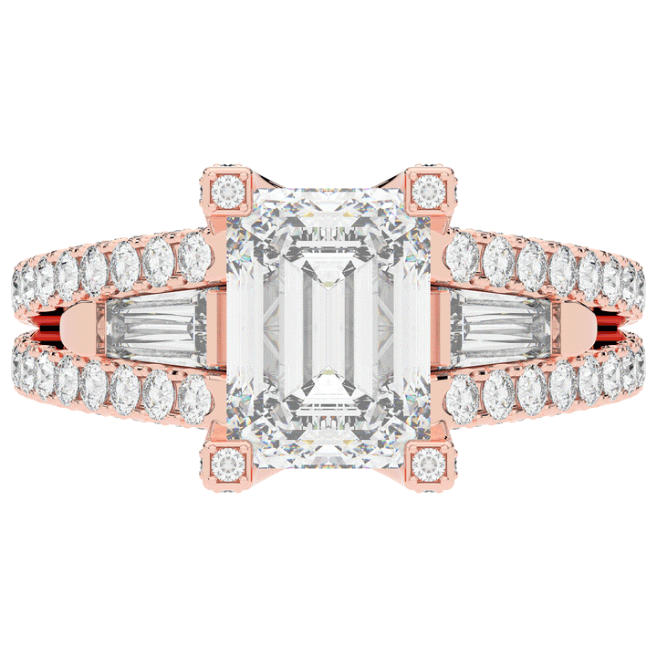 4.60CT.TW EMERALD CUT LAB DIAMOND SPLIT SHANK ENGAGEMENT RING - Nazarelle