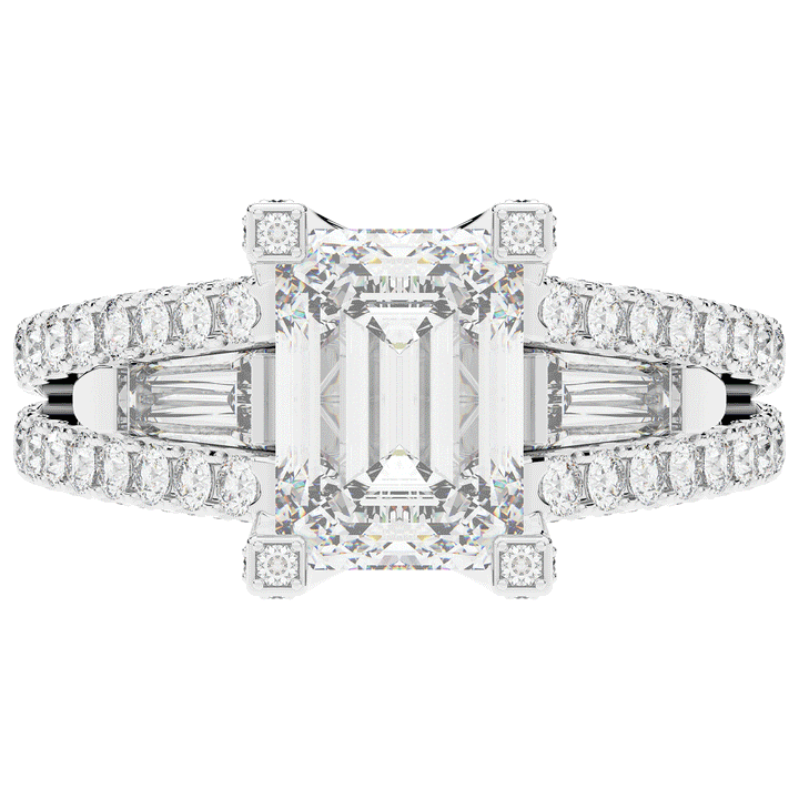 4.60CT.TW EMERALD CUT LAB DIAMOND SPLIT SHANK ENGAGEMENT RING - Nazarelle