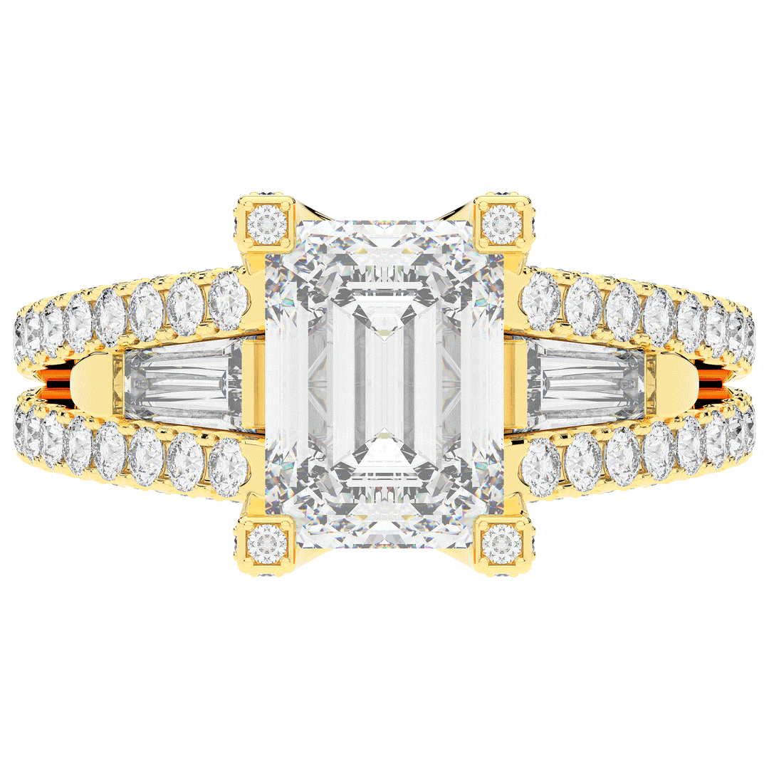 4.60CT.TW EMERALD CUT LAB DIAMOND SPLIT SHANK ENGAGEMENT RING - Nazarelle
