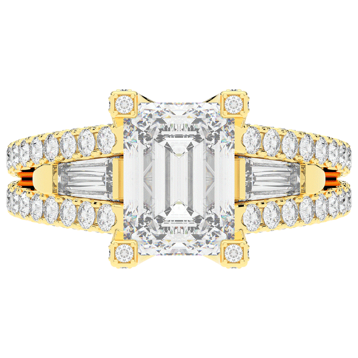 4.60CT.TW EMERALD CUT LAB DIAMOND SPLIT SHANK ENGAGEMENT RING - Nazarelle