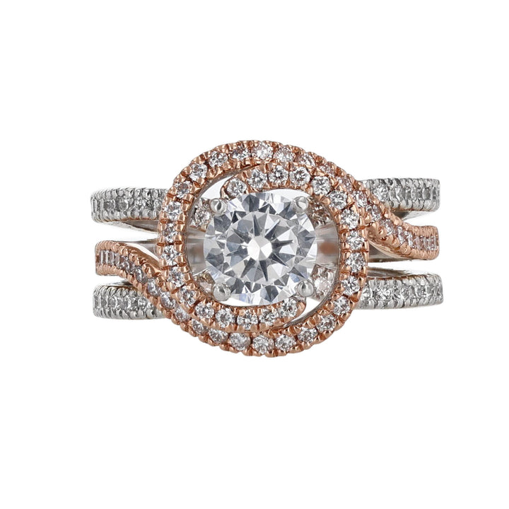 14K Two Tone Gold Round Twist Diamond Ring