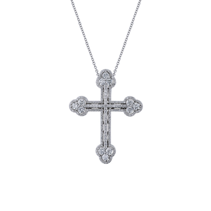 14K White Gold Diamond Cross Necklace, 4.31ct.