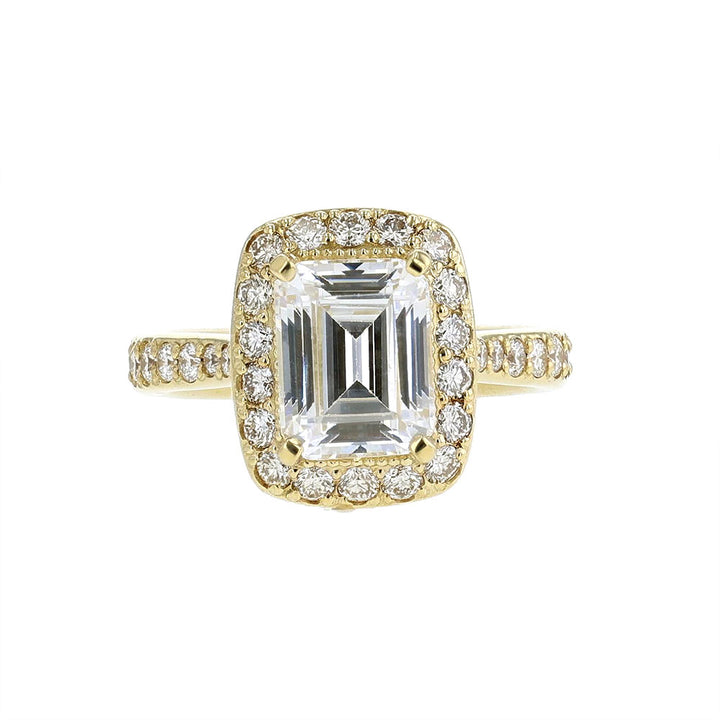 18K Yellow Gold Emerald Cushion Halo Engagement Ring