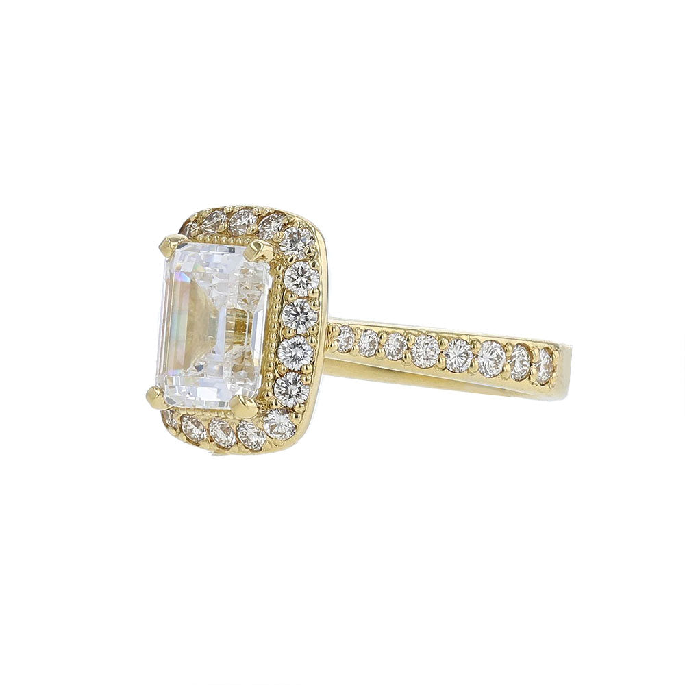18K Yellow Gold Emerald Cushion Halo Engagement Ring