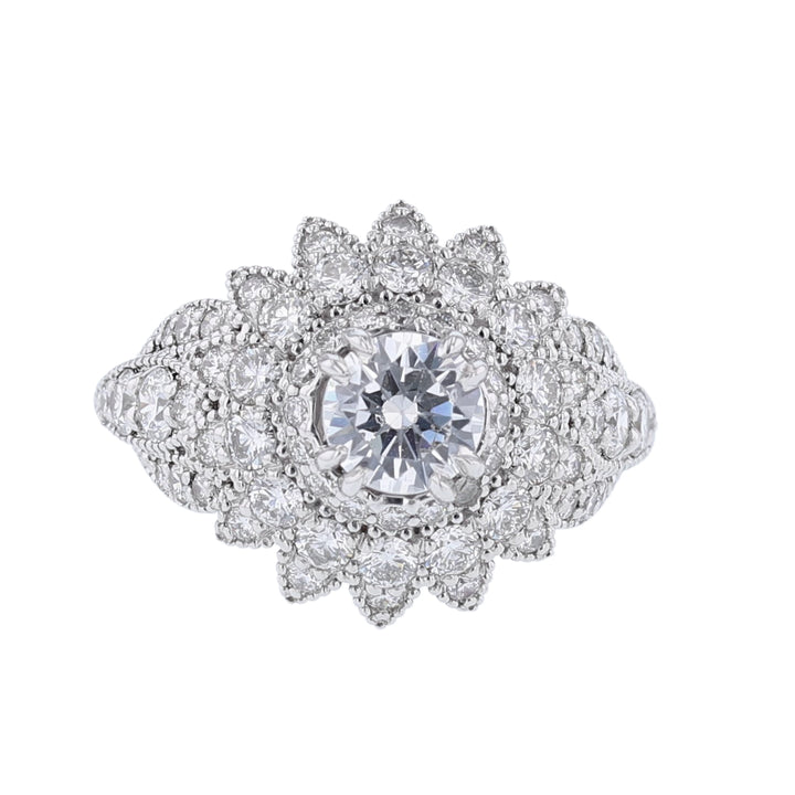 14K White Gold Floral Halo Engagement Ring