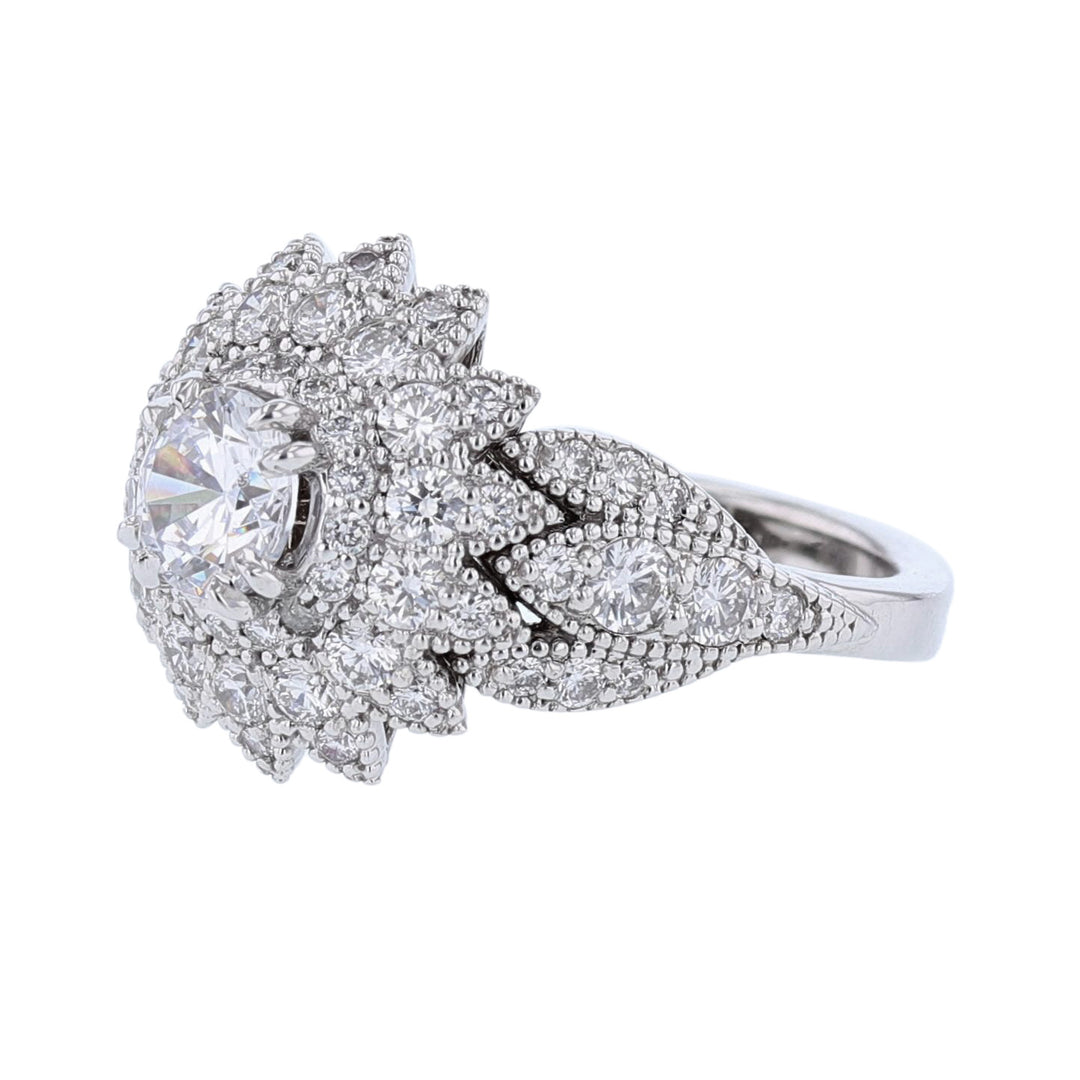 14K White Gold Floral Halo Engagement Ring
