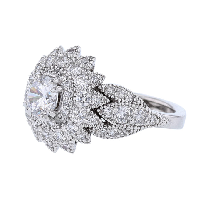 14K White Gold Floral Halo Engagement Ring