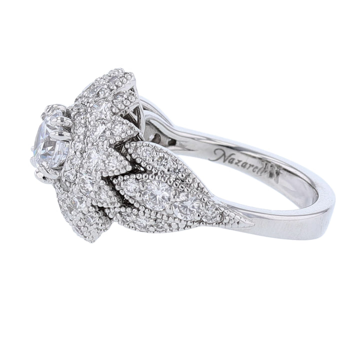 14K White Gold Floral Halo Engagement Ring