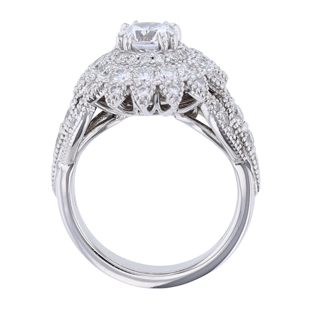 14K White Gold Floral Halo Engagement Ring