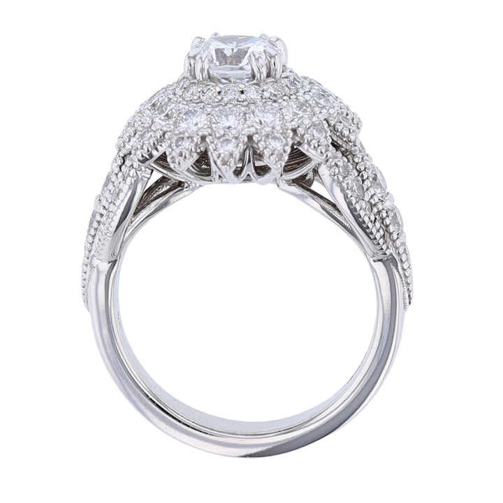 14K White Gold Floral Halo Engagement Ring