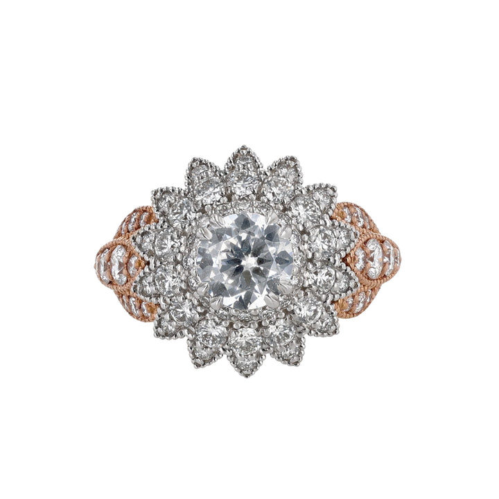 14K Two Tone Gold Floral Halo Engagement Ring