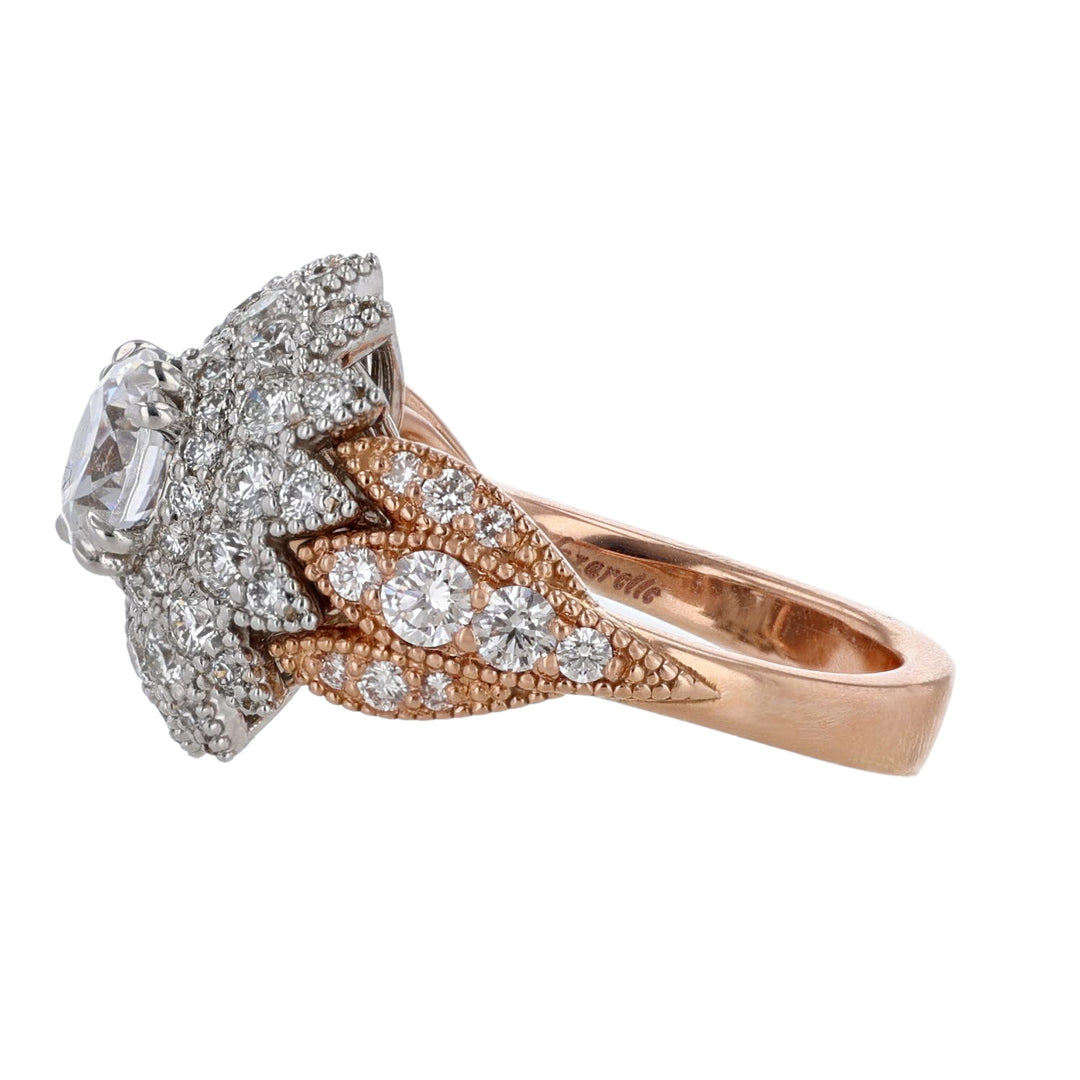 14K Two Tone Gold Floral Halo Engagement Ring
