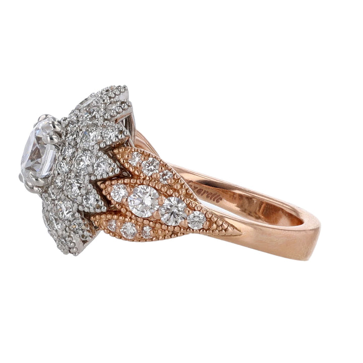 14K Two Tone Gold Floral Halo Engagement Ring