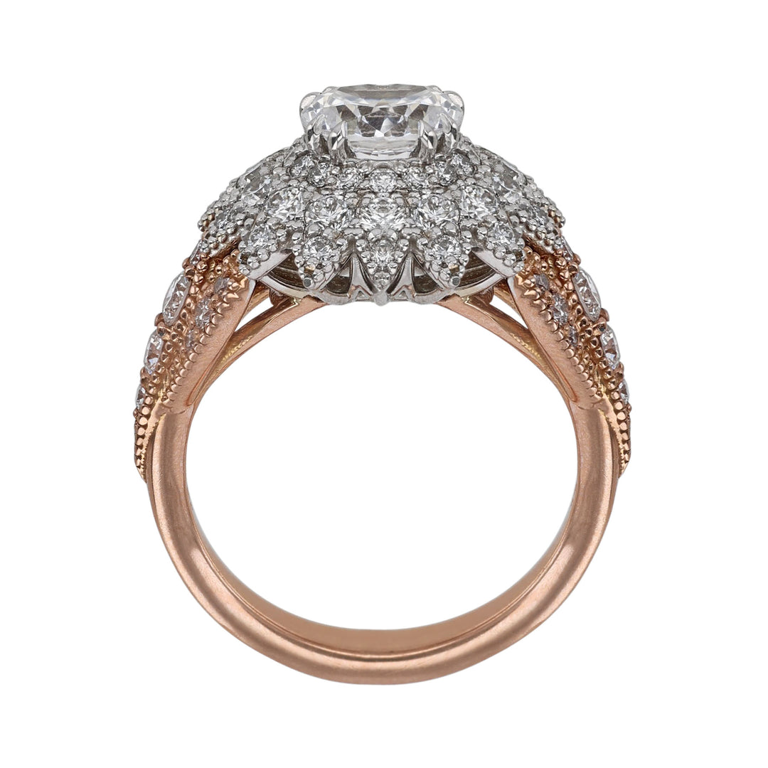 14K Two Tone Gold Floral Halo Engagement Ring