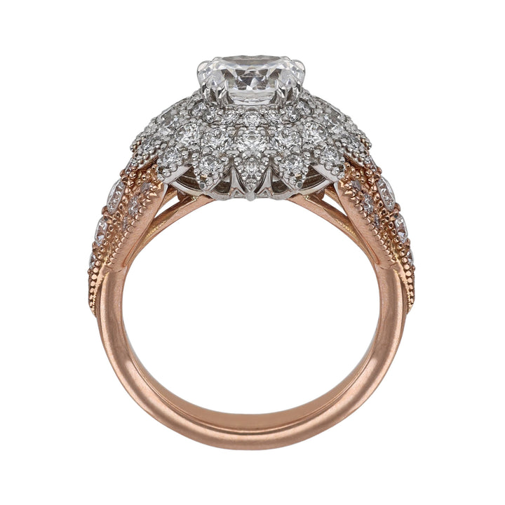 14K Two Tone Gold Floral Halo Engagement Ring
