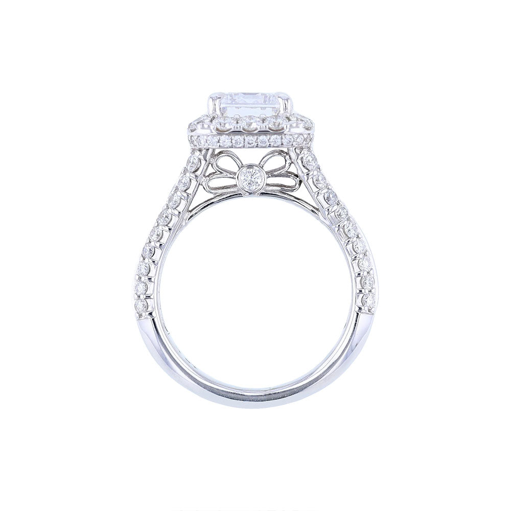 18K White Gold Emerald  Halo Engagement ring