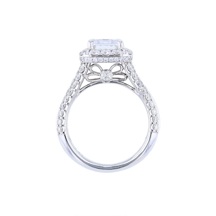 18K White Gold Emerald  Halo Engagement ring