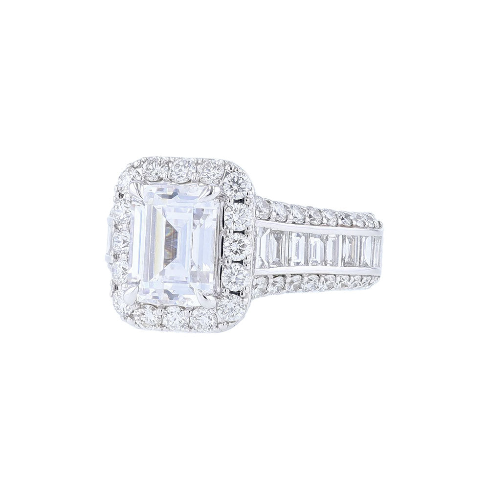 18K White Gold Emerald  Halo Engagement ring