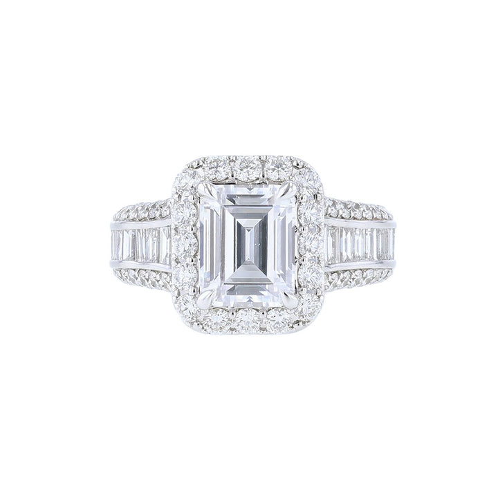 18K White Gold Emerald  Halo Engagement ring