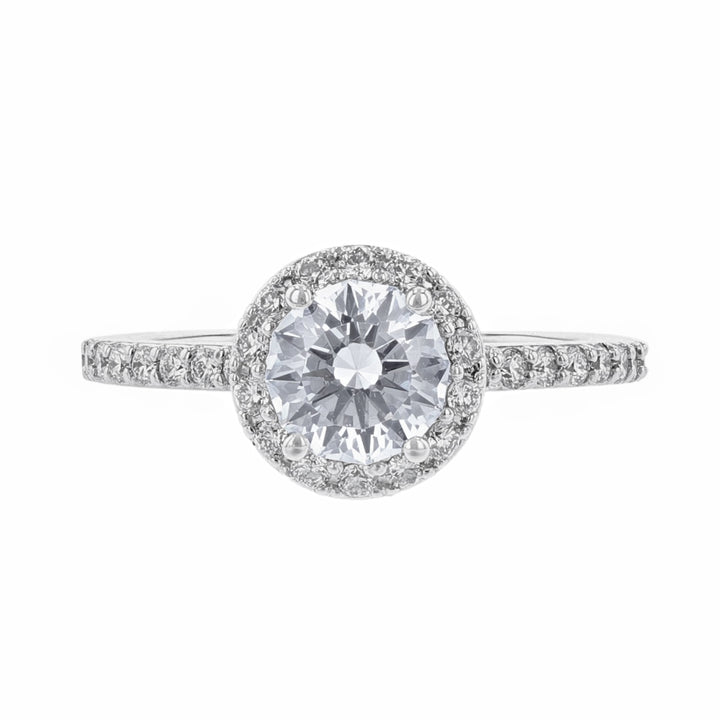 Round Halo Accented Slim Diamond Ring