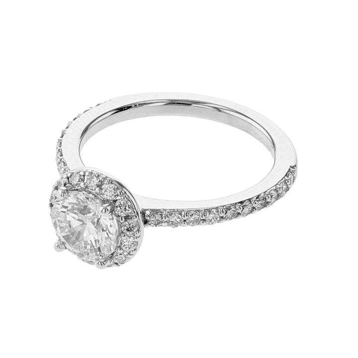 Round Halo Accented Slim Diamond Ring