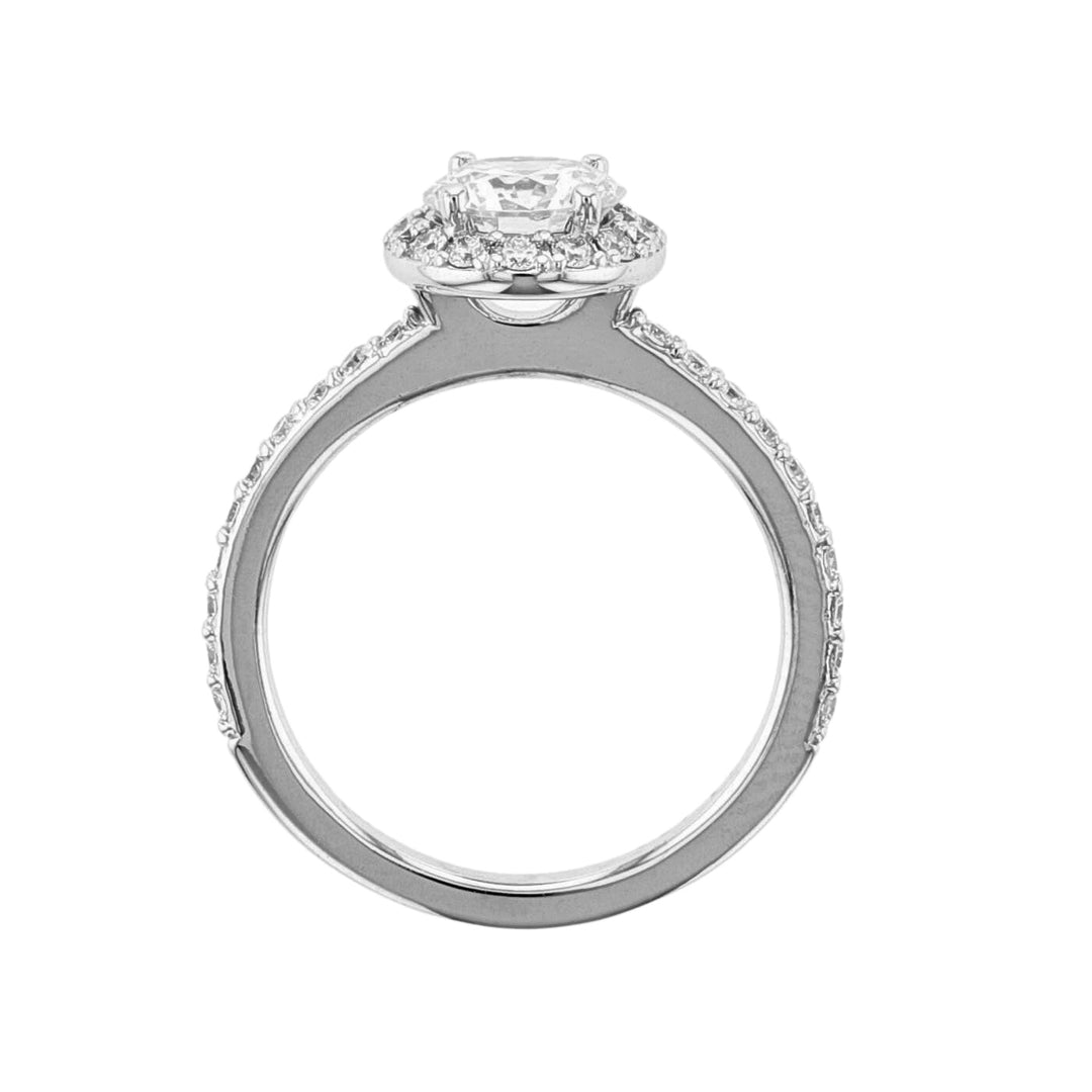 Round Halo Accented Slim Diamond Ring