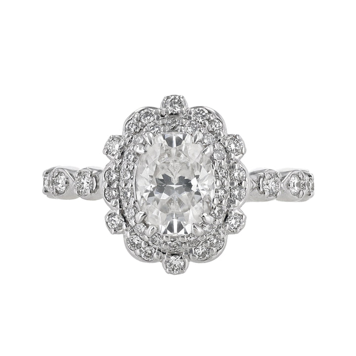 Double Halo Alternating Bezel Diamond Ring