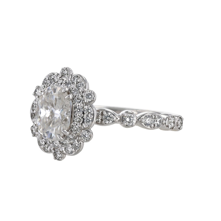 Double Halo Alternating Bezel Diamond Ring