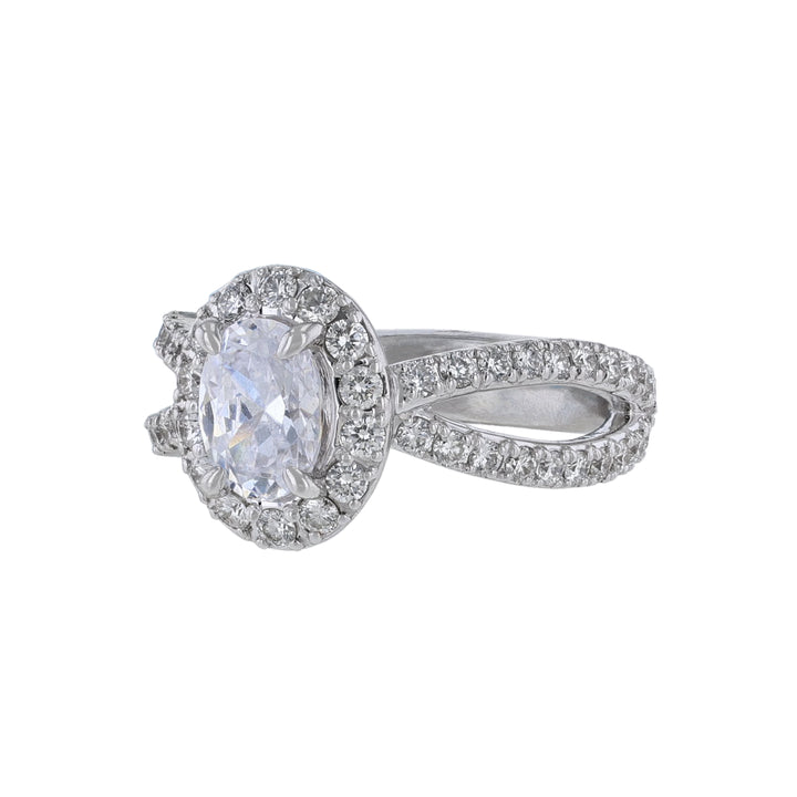 Oval Halo Split Shank Diamond Ring, 0.95ct.