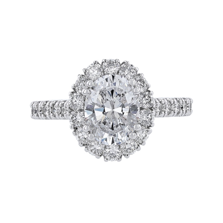 14K White Gold Oval Halo Diamond Ring, 0.98ct.