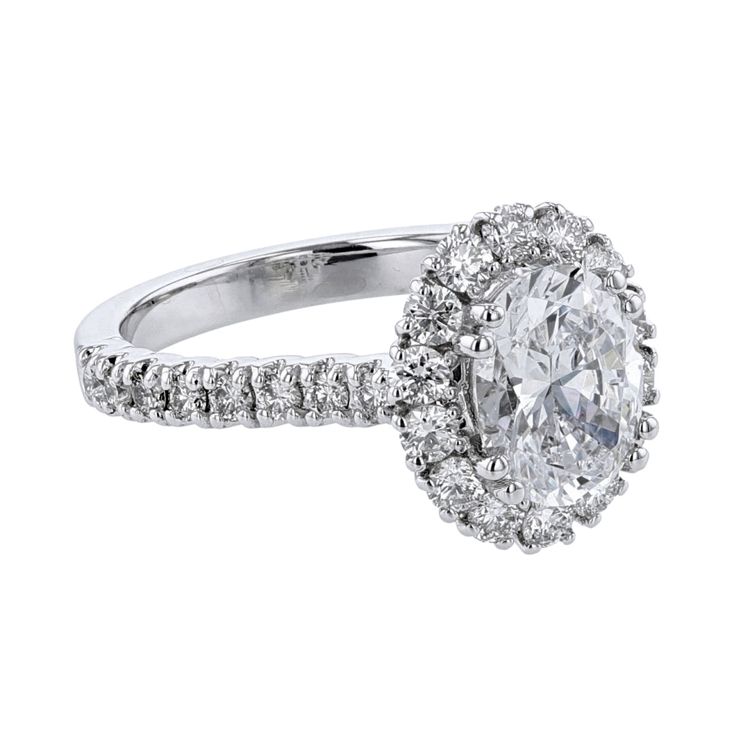 14K White Gold Oval Halo Diamond Ring, 0.98ct.