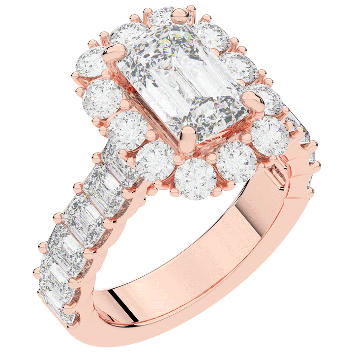 6.00CT.TW EMERALD CUT LAB DIAMOND HALO ENGAGEMENT RING - Nazarelle