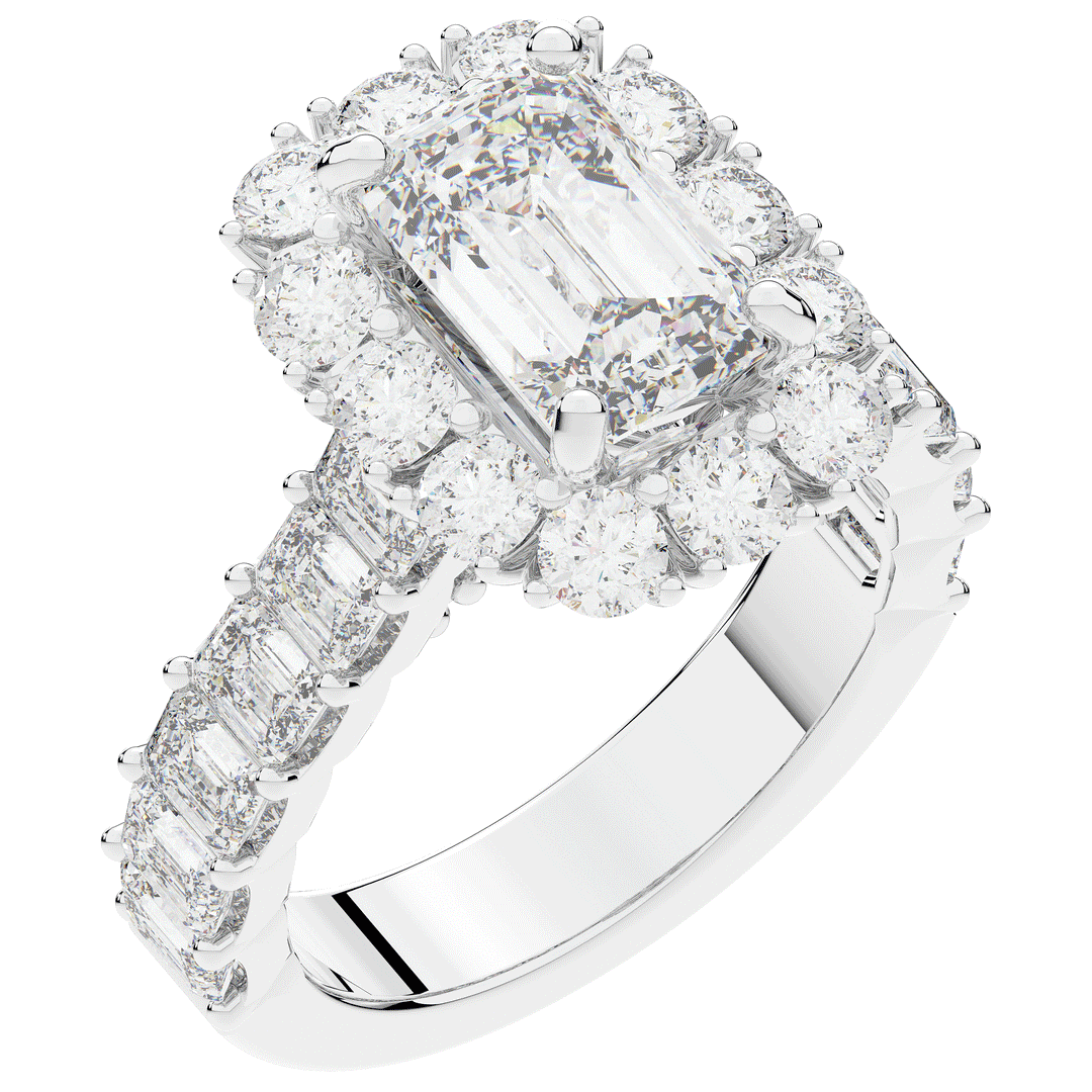 6.00CT.TW EMERALD CUT LAB DIAMOND HALO ENGAGEMENT RING - Nazarelle