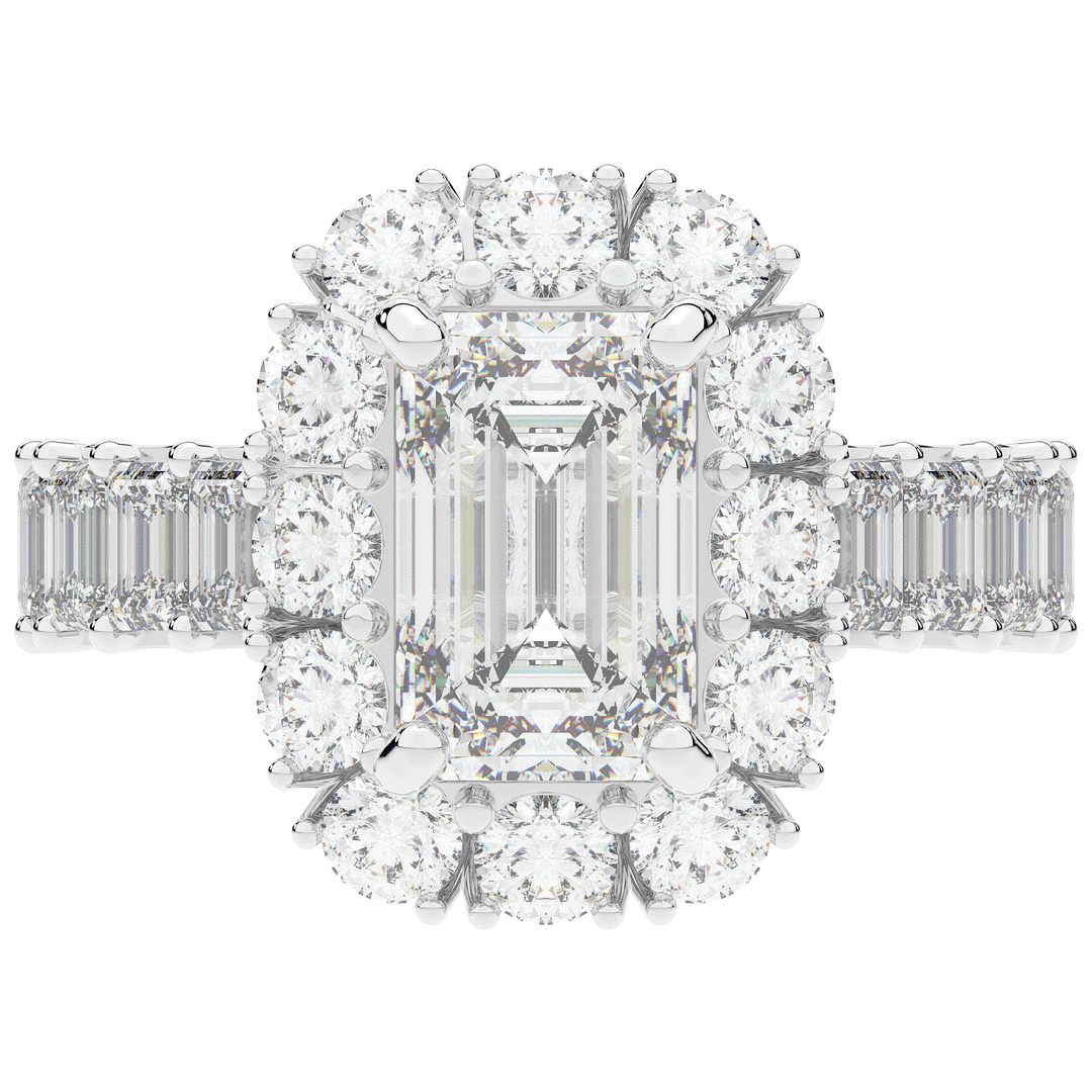 6.00CT.TW EMERALD CUT LAB DIAMOND HALO ENGAGEMENT RING - Nazarelle