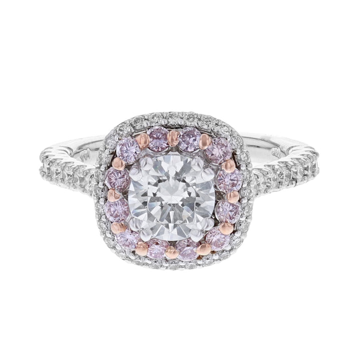 14K White Gold Pink Diamond Halo Ring