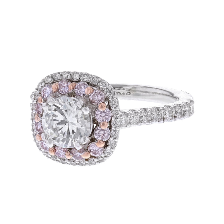 14K White Gold Pink Diamond Halo Ring