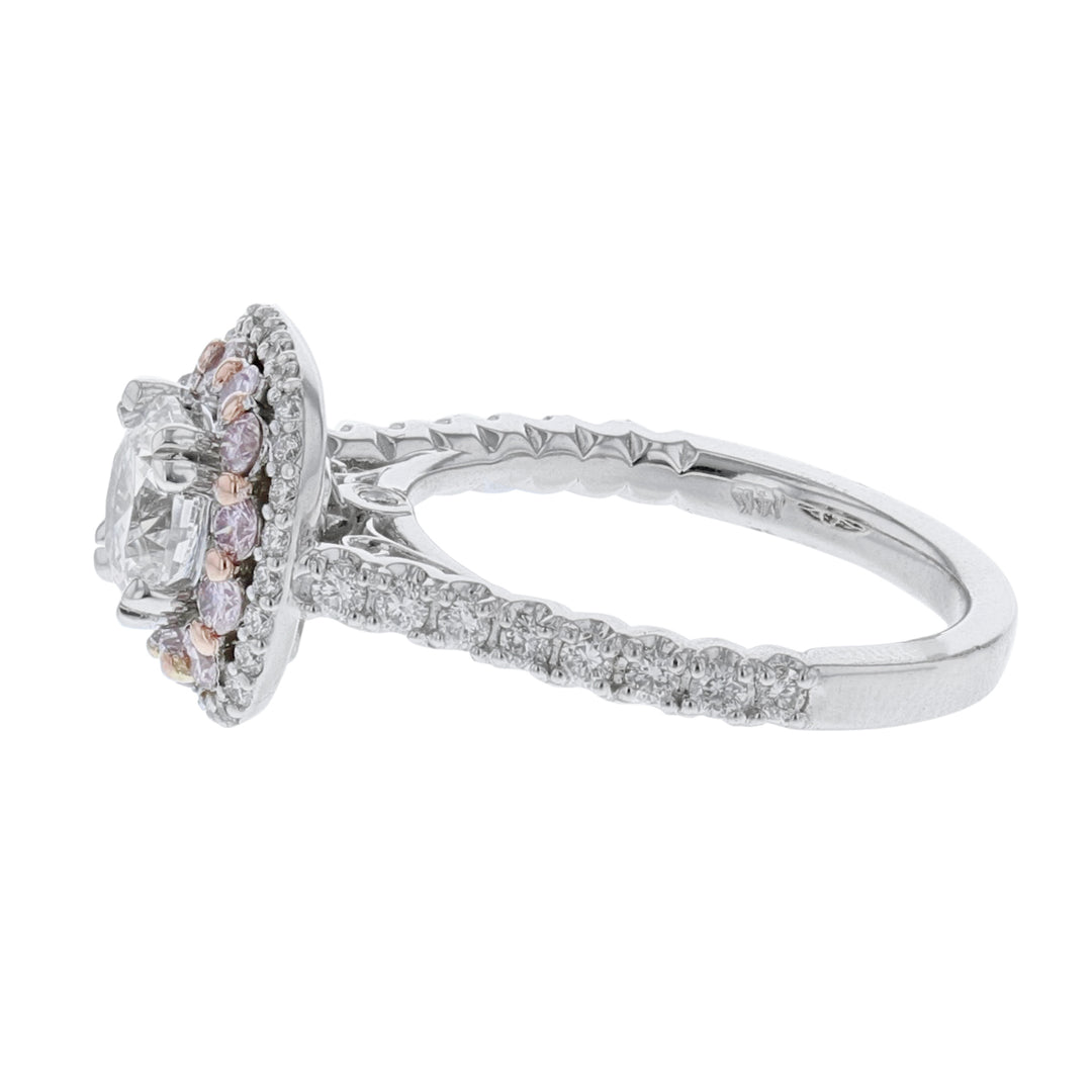 14K White Gold Pink Diamond Halo Ring