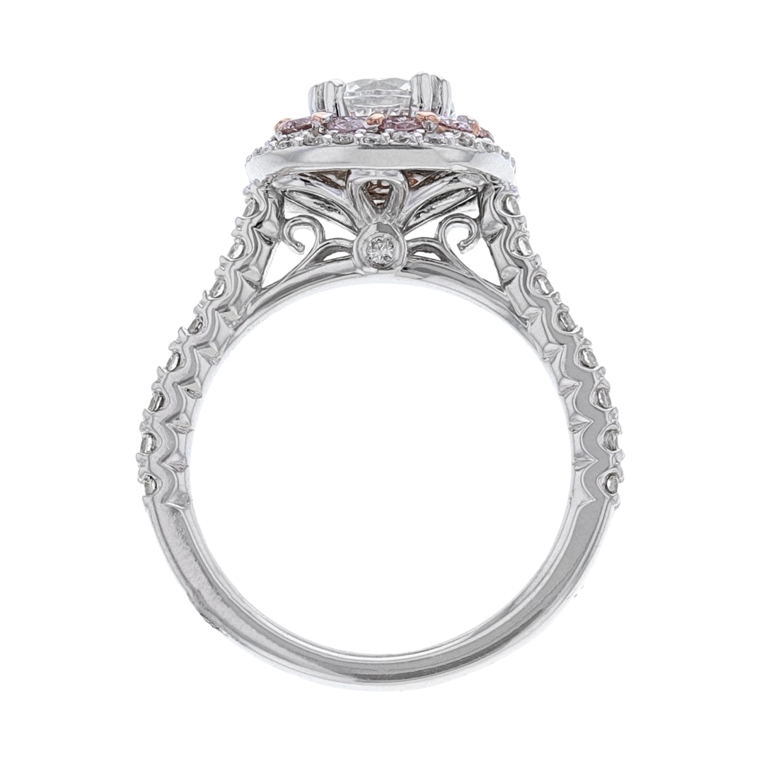 14K White Gold Pink Diamond Halo Ring