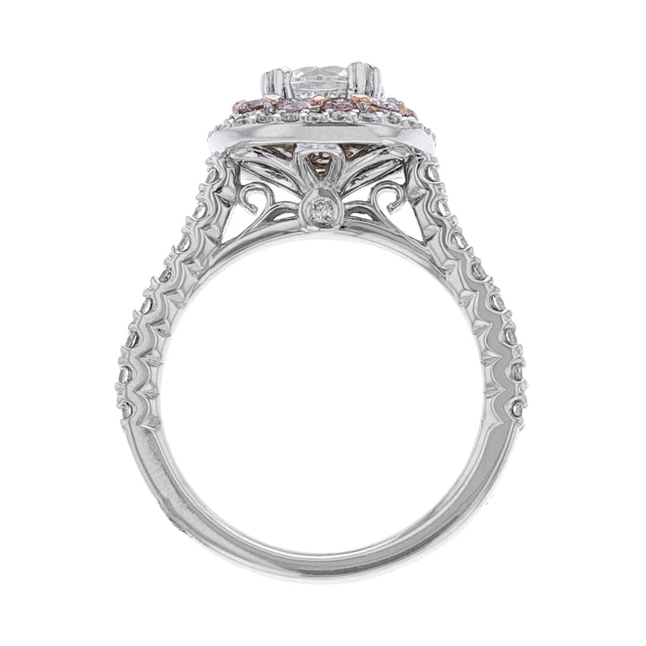 14K White Gold Pink Diamond Halo Ring