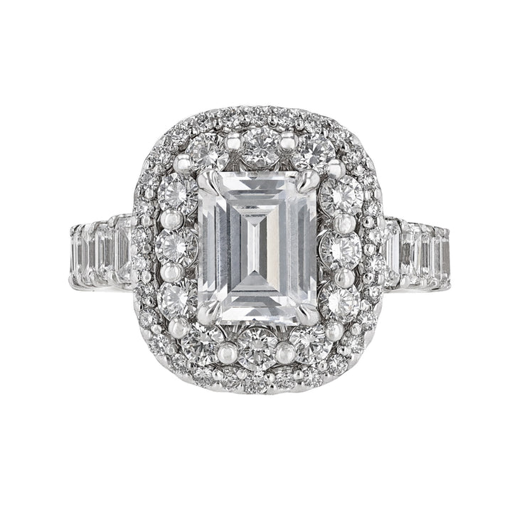 14K WG Double-Halo Emerald Cut Diamond Ring