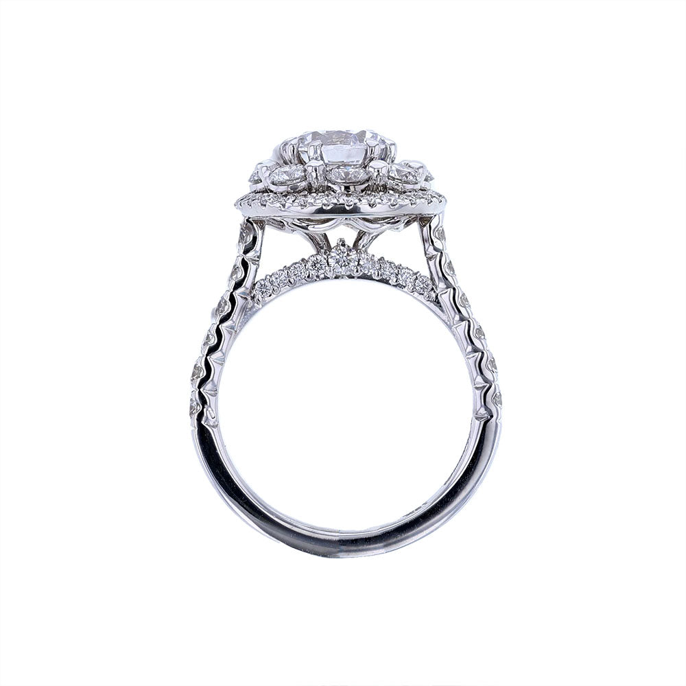 18K White Gold Diamond Cluster Halo Engagement Ring