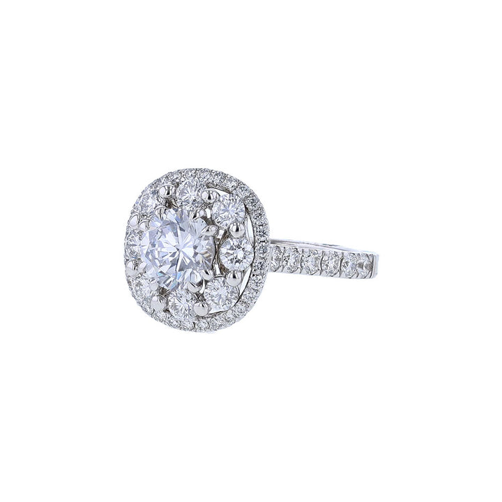 18K White Gold Diamond Cluster Halo Engagement Ring