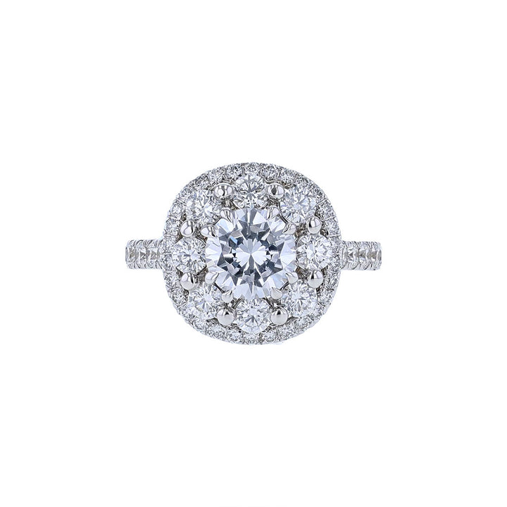18K White Gold Diamond Cluster Halo Engagement Ring