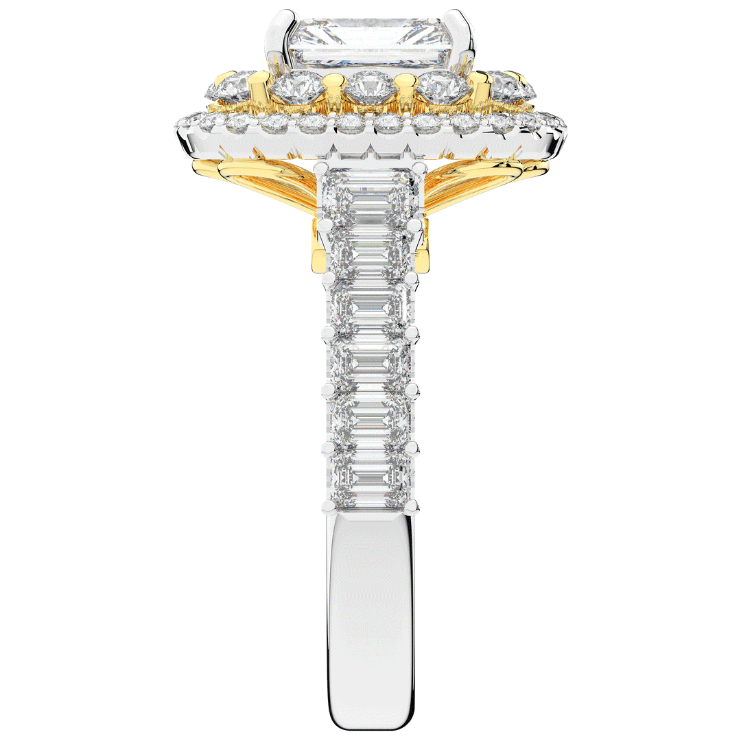 4.70CT.TW RADIANT LAB DIAMOND DOUBLE HALO TWO TONE ENGAGEMENT RING - Nazarelle