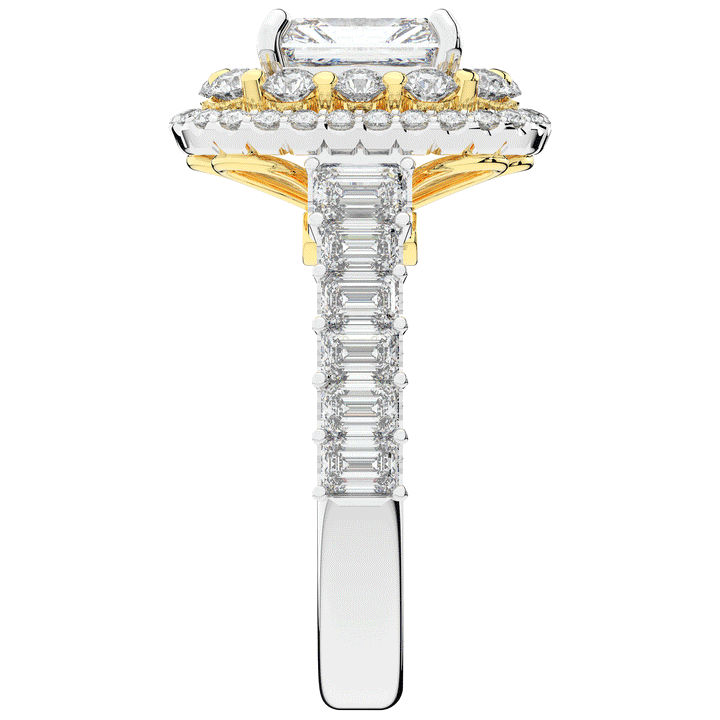 4.70CT.TW RADIANT LAB DIAMOND DOUBLE HALO TWO TONE ENGAGEMENT RING - Nazarelle