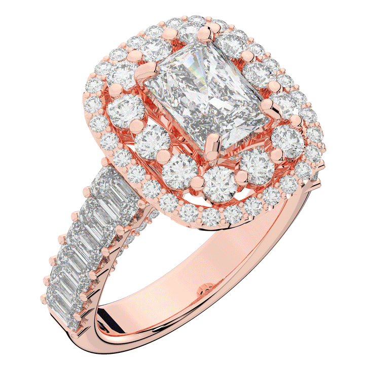 4.70CT.TW RADIANT LAB DIAMOND DOUBLE HALO TWO TONE ENGAGEMENT RING - Nazarelle