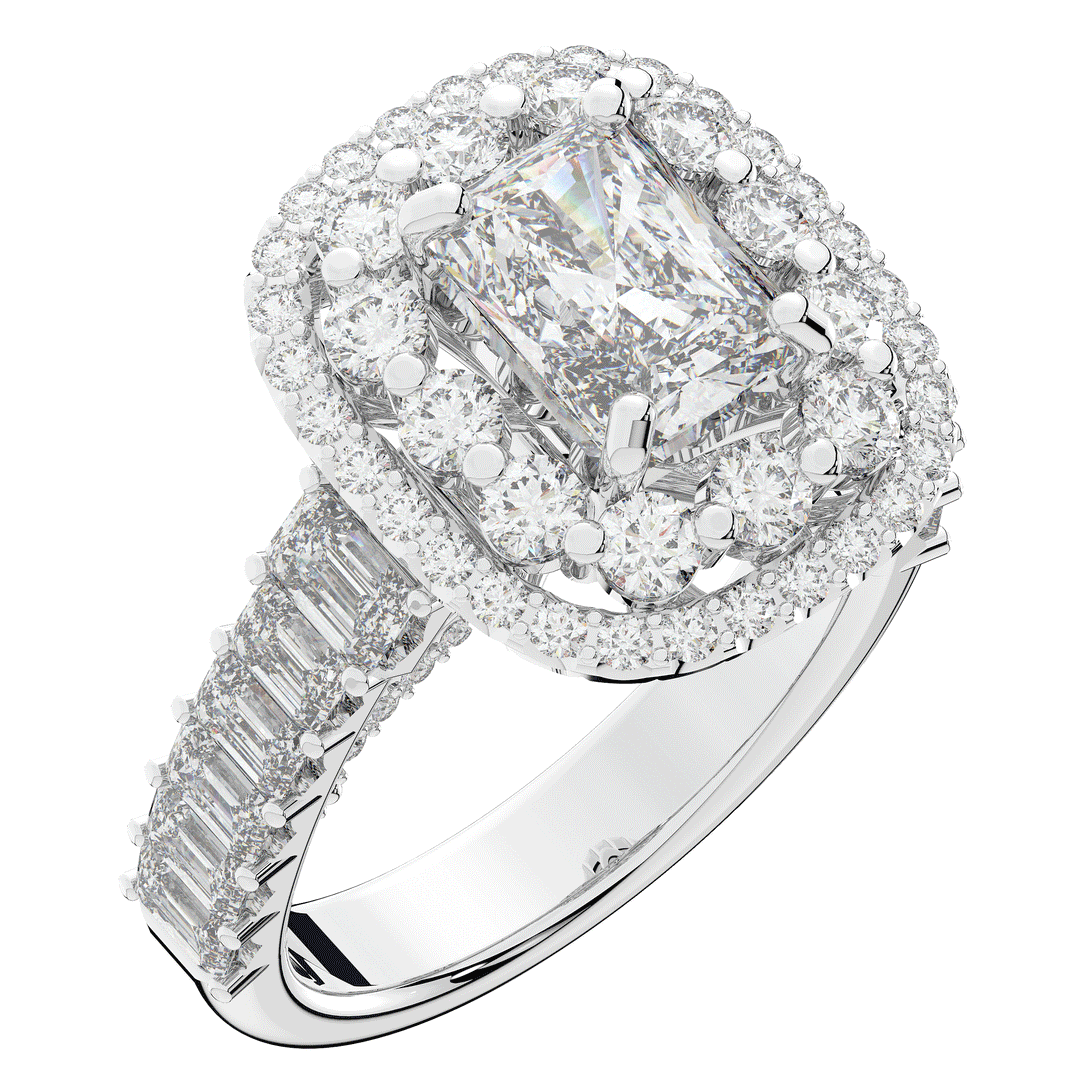 4.70CT.TW RADIANT LAB DIAMOND DOUBLE HALO TWO TONE ENGAGEMENT RING - Nazarelle